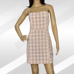 2/$30 BP Coral White Gingham Square Neck Sleeveless Mini Dress Size M
